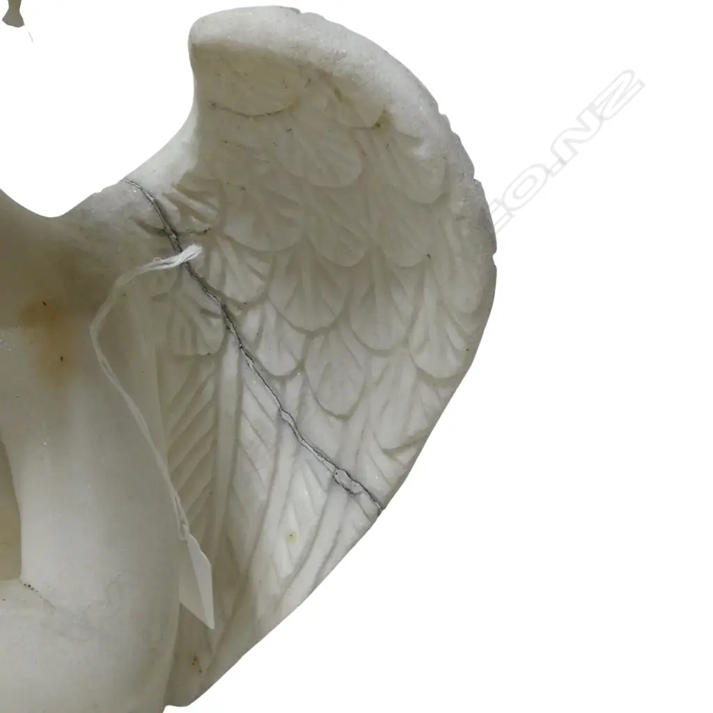 Carved white marble winged cherub, with broken wing. H.400mm Image 1++
