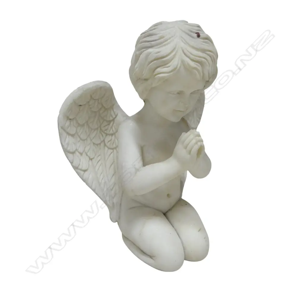 Carved white marble winged cherub, with broken wing. H.400mm Image 1++