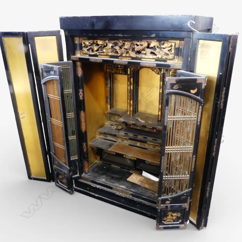 JAPANESE BLACK LACQUER BUTSUDAN SHRINE CABINET 800x575x1270mm FAULTS Image 1++