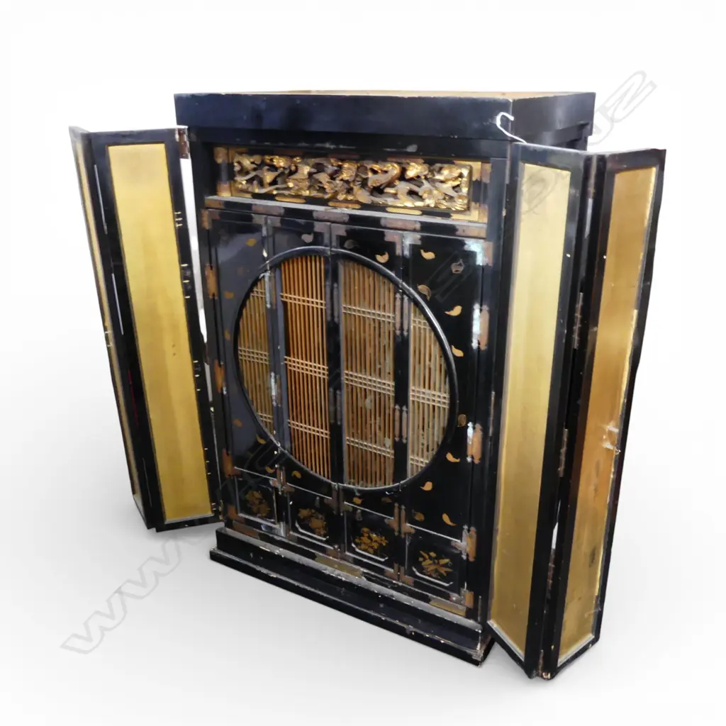 JAPANESE BLACK LACQUER BUTSUDAN SHRINE CABINET 800x575x1270mm FAULTS Image 1++