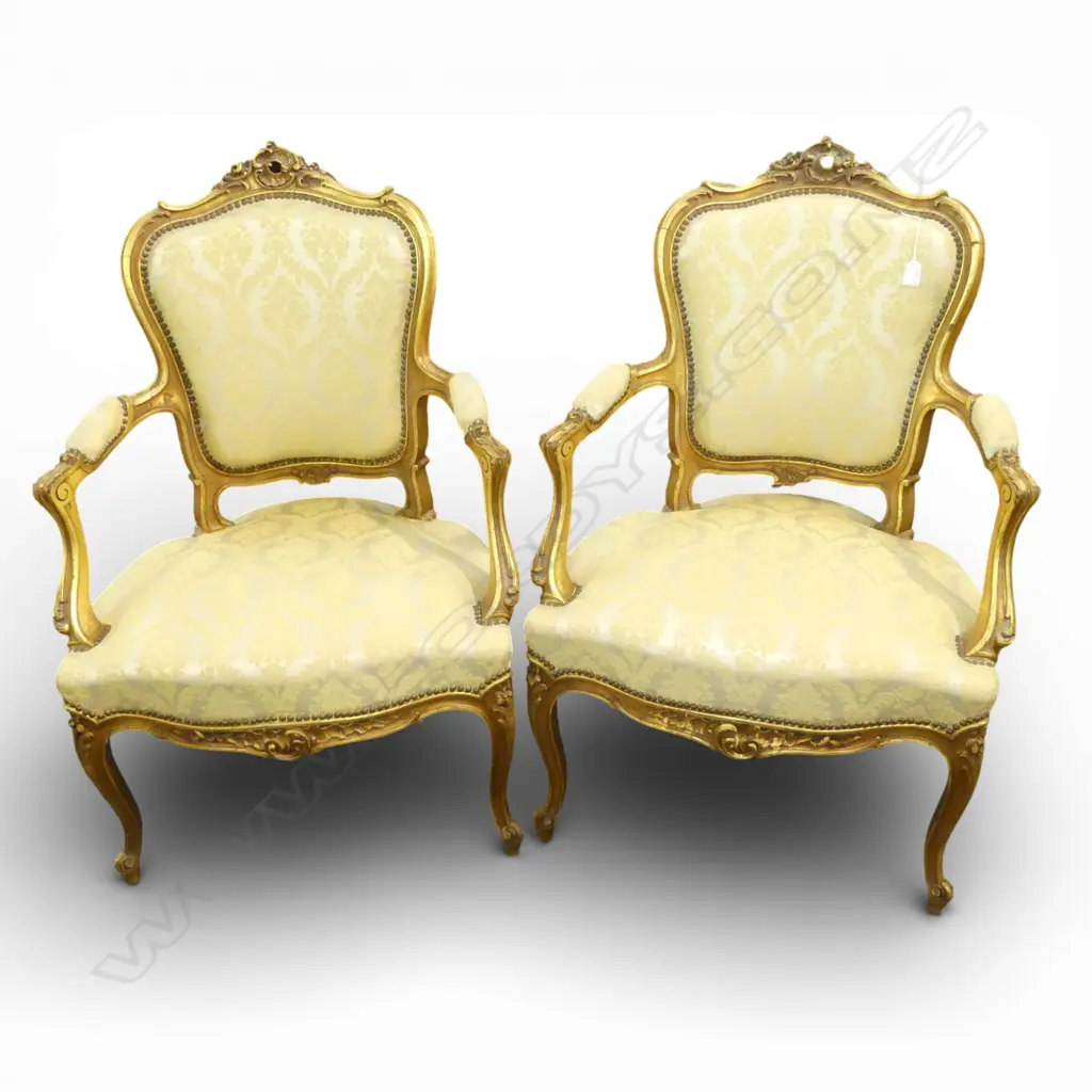 PR 20thC FRENCH ANTIQUE Louis XV STYLE GILTWOOD FAUTEIL ARMCHARMS  Image 1++