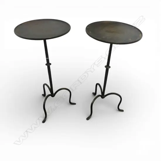 PR DESIGNER WROUGHT IRON TRIPOD SIDE TABLES H.600mm 305mm dia EX KINGS RD CHELSEA