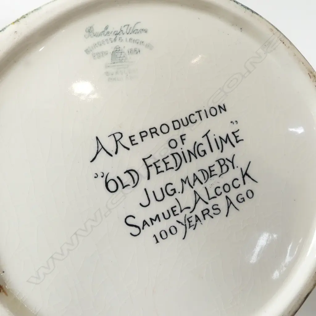 4 PCES CHINA; R. DOULTON LOVING CUP, FALSTAFF JUG, BESWICK MUG, BURLEIGH WARE 'OLD FEEDING TIME' JUG H.250mm Image 1++