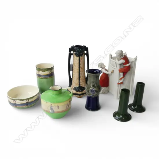 8 PCES ASST. CHINA; 4 ROYAL DOULTON, PR LOVATTS VASES, AMPHORA, EICHWALD H.220mm