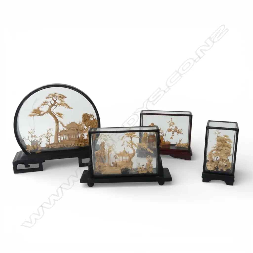 4 CHINESE CARVED CORK LANDSCAPES H.215mm Image 1++