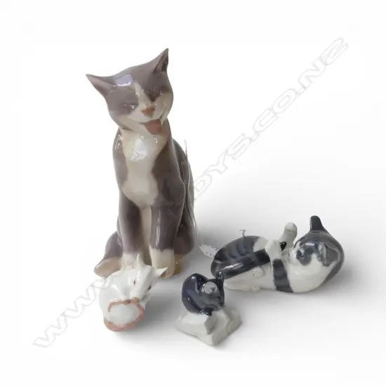 TWO ROYAL COPHENHAGEN CAT FIGURINES PLUS TWO SMALL MICE FIGURINES  190mm (H)