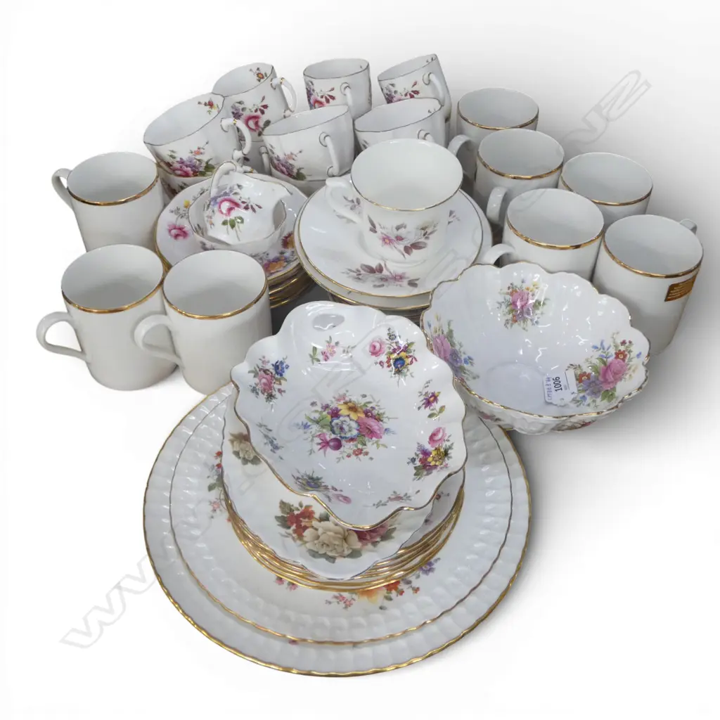 ASST DERBY CHINA, TEA CUPS AND SAUCERS, PLUS EIGHT MAXWELL WILLIAMS GOLD RIMMED COFFEE CUPS Image 1++