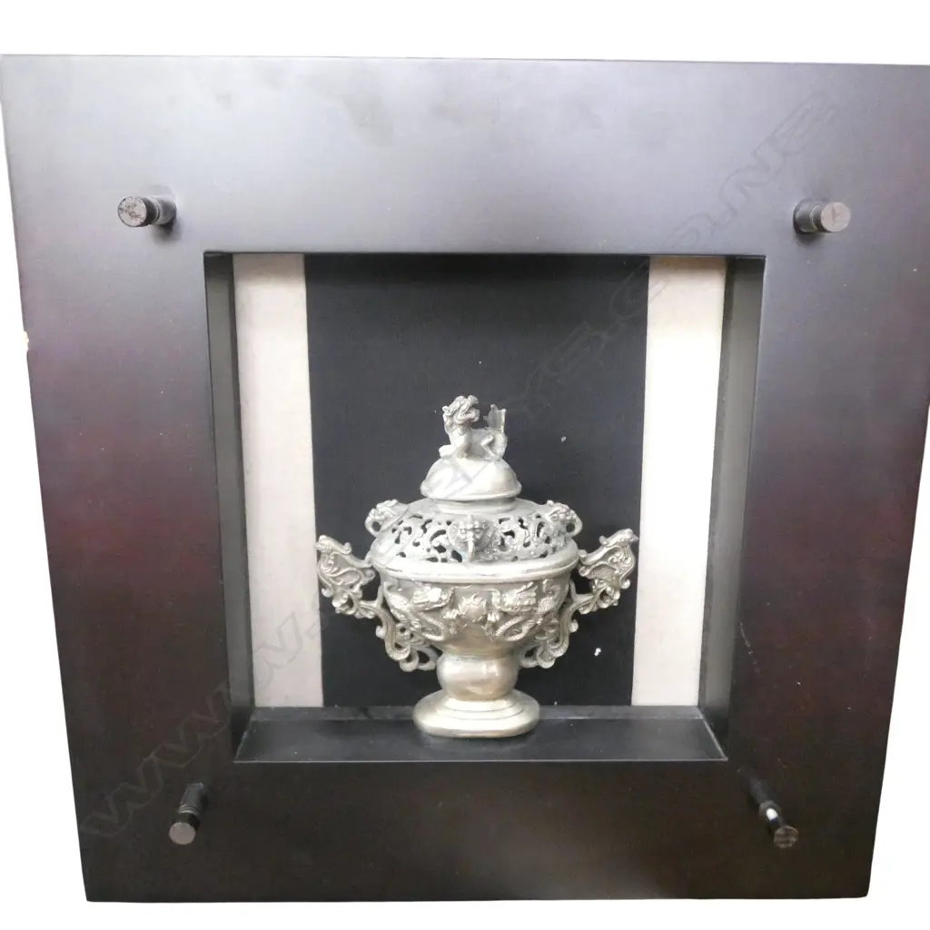 CHINESE ARCHAIC QING STYLE BRONZE CENSOR, FRAMED 500x500mm  Image 1++