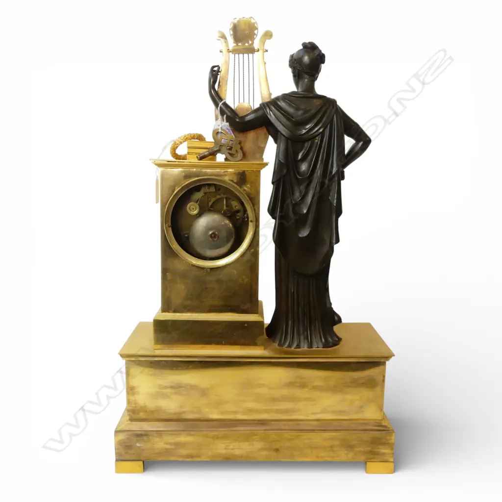 A GOOD 19thC FRENCH EMPIRE GILT &  BRONZE FIGURED MANTLE CLOCK H.580mm Image 1++