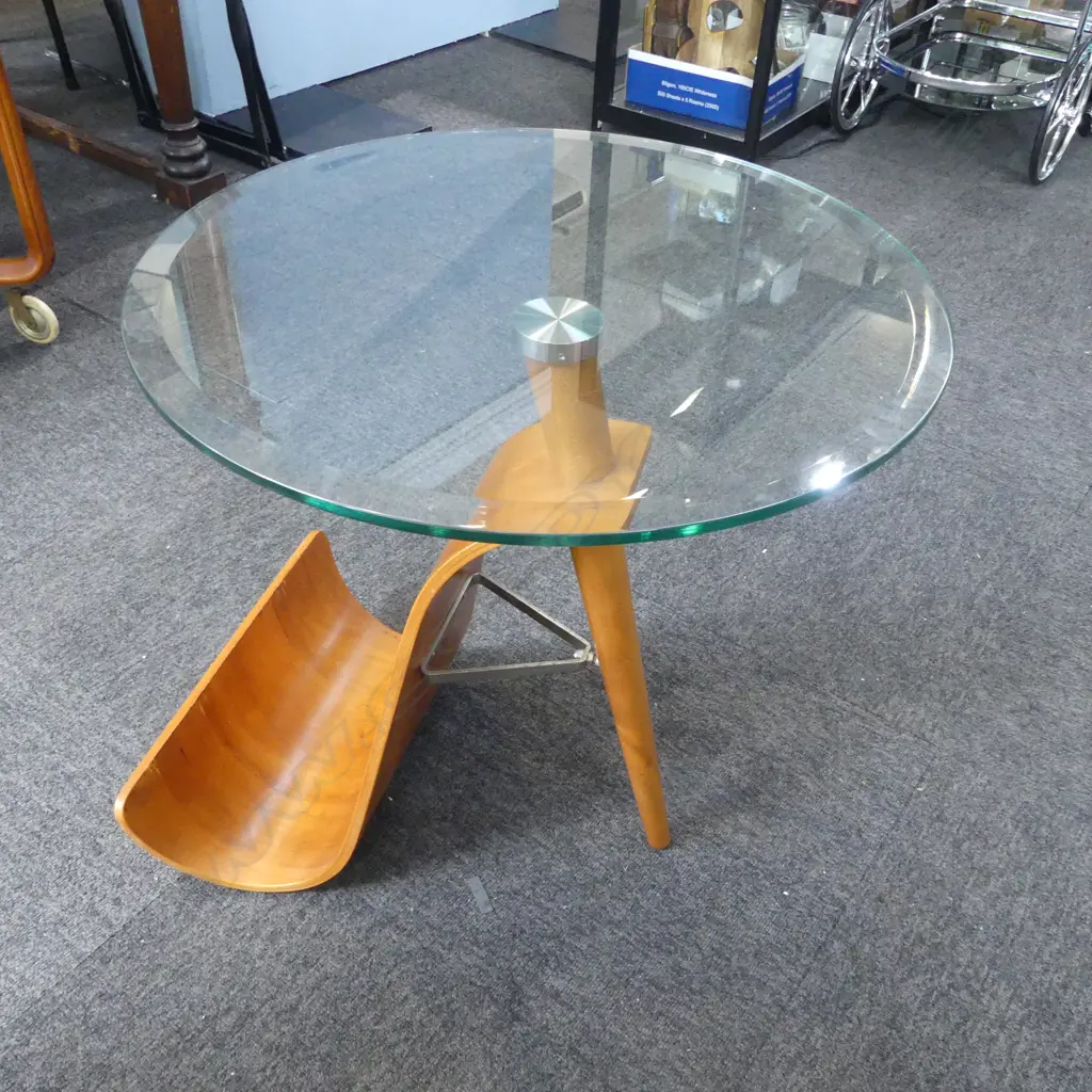 MODERN ITALIAN COFFEE TABLE, GLASS & WOOD H.550mm Image 1++