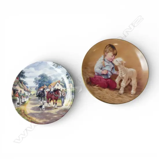 FOUR DECORATIVE CABINET PLATES 'THE MAGIC OF CHILDHOOD' WITH FOUR 'VILLAGE SHIRES' CABINET PLATES