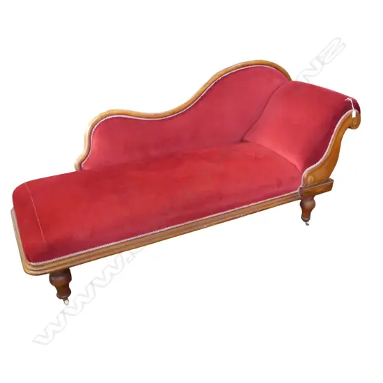 VICTORIAN RED UPHOLSTERED CHAISE LOUNGE L.2000mm approx.