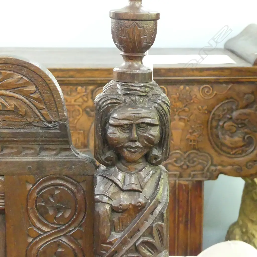 OAK CARVED SETTLE 1480x520x1370mm Image 1++