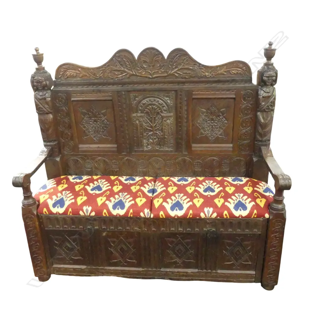 OAK CARVED SETTLE 1480x520x1370mm Image 1++
