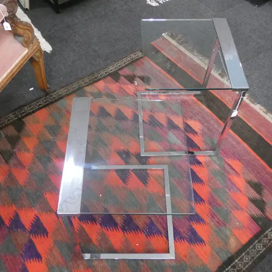 PR MODERN GLASS TOP SIDE TABLES 455x405x515mm