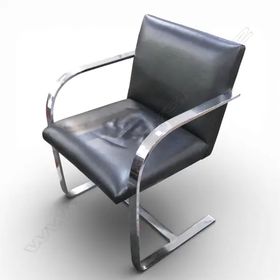 BRUNO STYLE BLACK LEATHER & CHROME ARMCHAIR - MACDONALD FURNITURE WELLINGTON