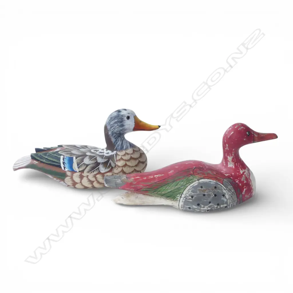PAIR OF VINTAGE WOODEN CARVED DUCKS HANDPAINTED, L.340MM-360MM Image 1++