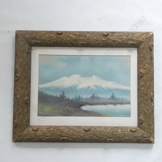 JOSEPH MAYCLAIR SNR, 'MT RUAPEHU', OIL ON CARD, SIGNED AND TITLED, 225 X 340MM - HOUSED IN GILT PERIOD FRAME