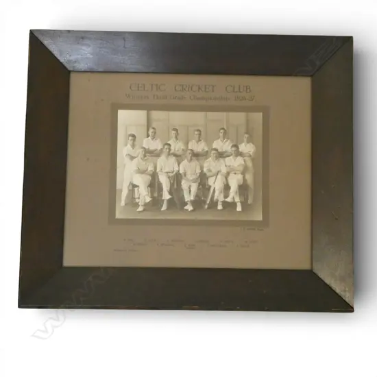 FRAMED PHOTOGRAPH OF THE CELTIC CRICKET CLUB WINNERS THIRD GRADE 1926-26 270x340mm