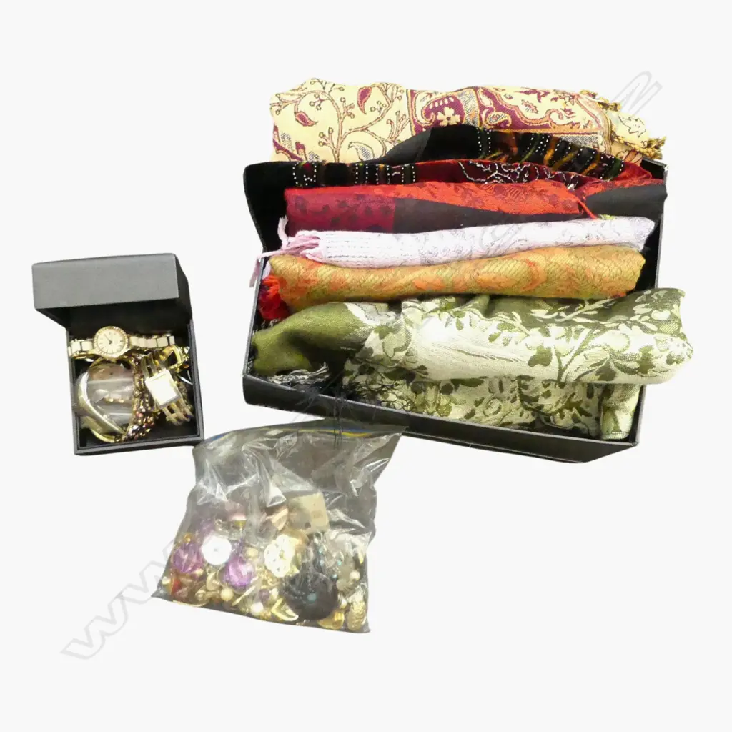 6 SCARVES (PASHMINA ETC), 17 PRS EARRINGS, FASHION WRIST WATCHES Image 1++