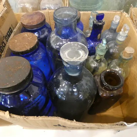 ASST. VINTAGE BLUE GLASS CHEMIST BOTTLES etc