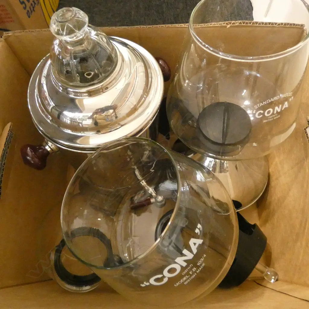 BOX OF COFFEE PERCOLATORS ETC Image 1++