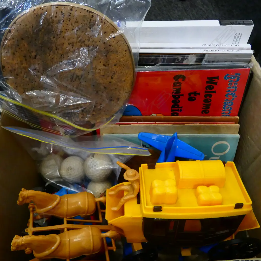 ASST. TOYS, ART MAGAZINES, 1920s G. R. MALLEYS CORK FACED TABLE TENNIS BAT, TIN TIN ARTWORKS ETC  Image 1++