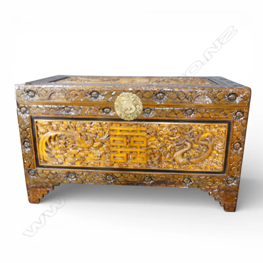 ORIENTAL CARVED CAMPHOR CHEST 1010x530x585mm Image 1++