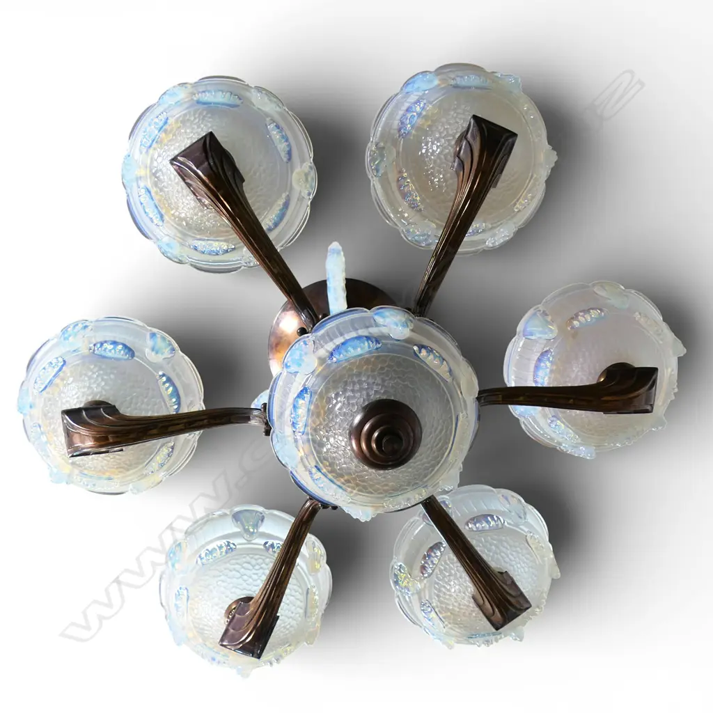 A 1920's copper and opalescent glass chandelier, Image 1++