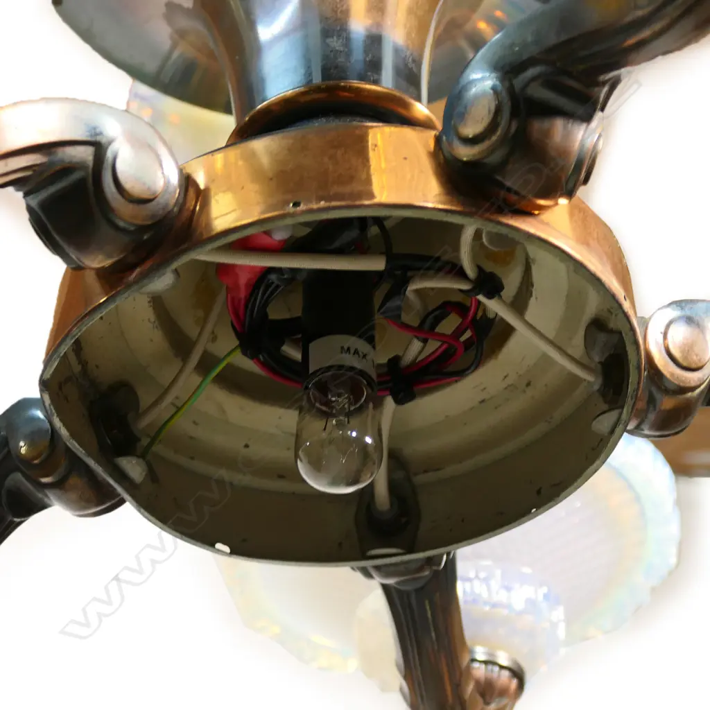 A 1920's copper and opalescent glass chandelier, Image 1++