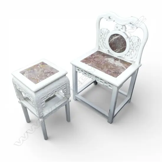 ORIENTAL WHITE PAINTED CHAIR & SIDE TABLE