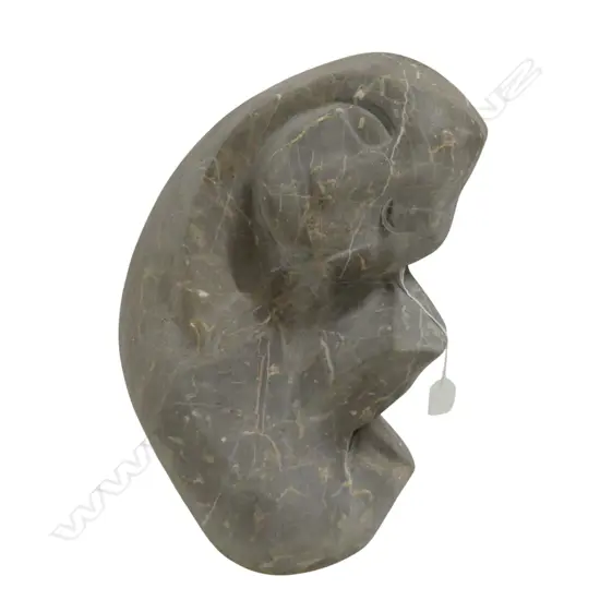 CARVED MARBLE STYLISED SCULPTURE OF MOTHER & CHILD, with tan marbling, H.450mm