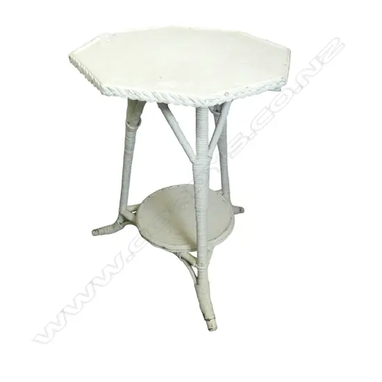 WHITE PAINTED CANE OCTAGONAL SIDE TABLE H.660mm 490mm dia