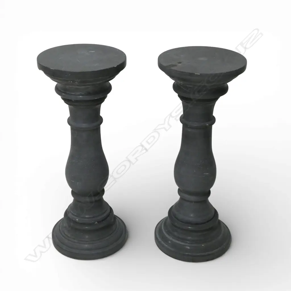 Pair of grey marble tall turned plinths H740mm Image 1++