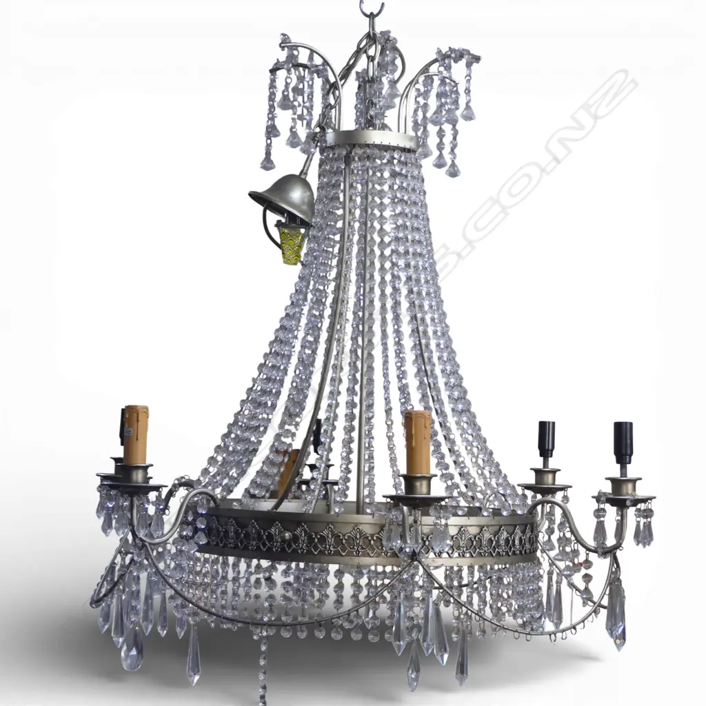 MODERN CRYSTAL DROP CHANDELIER including container of asst. drops etc Image 1++