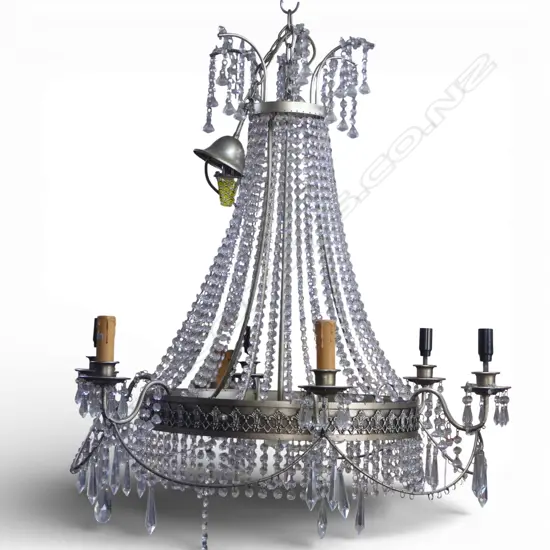 MODERN CRYSTAL DROP CHANDELIER including container of asst. drops etc