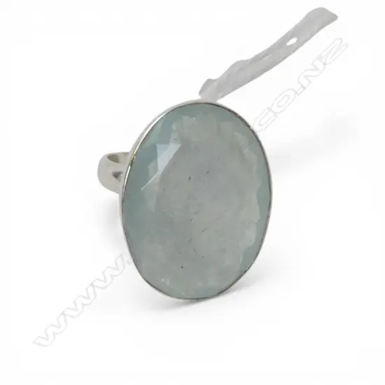 SILVER & AQUAMARINE RING SIZE N1/2