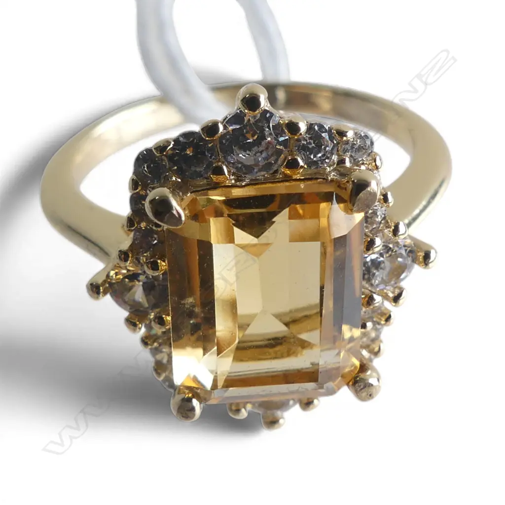 CITRINE & CZ SILVER GILT DRESS RING, AIG CERT SIZE Q Image 1++
