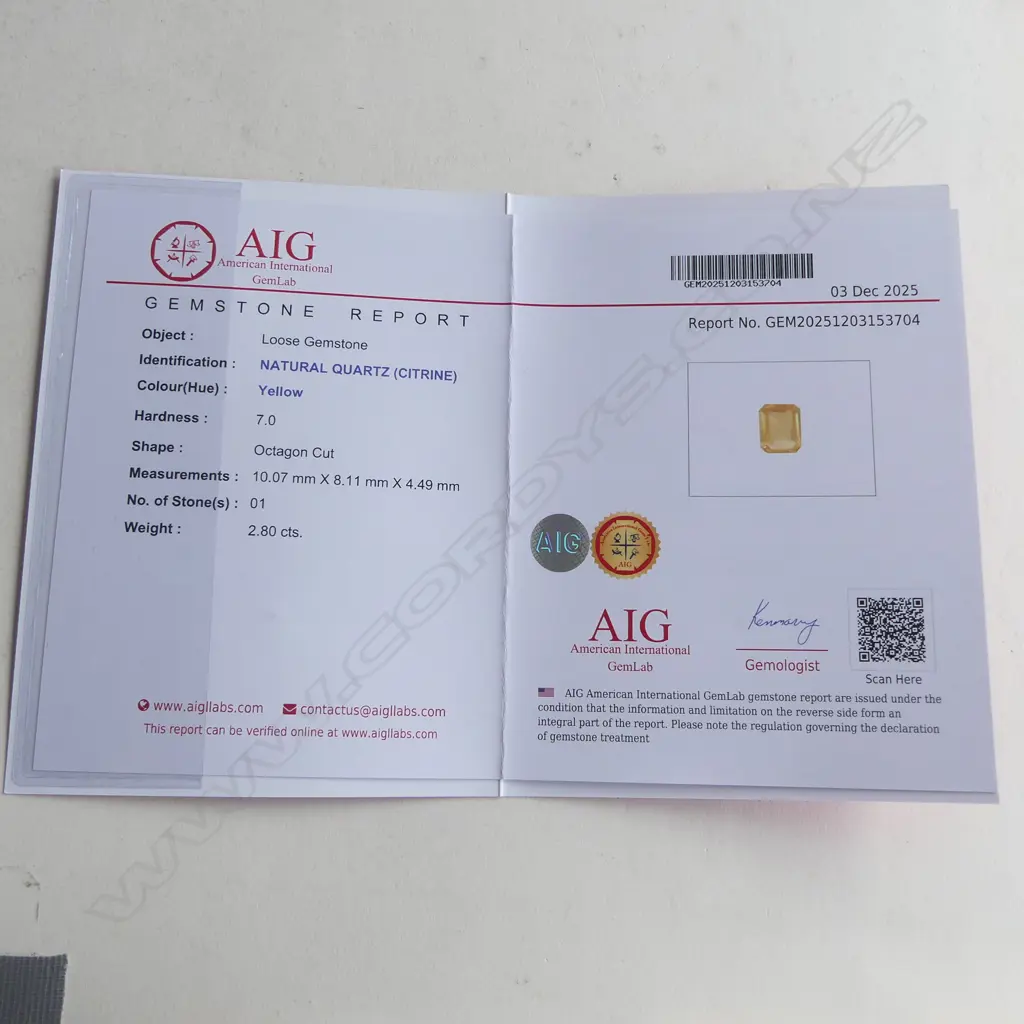 CITRINE & CZ SILVER GILT DRESS RING, AIG CERT SIZE Q Image 1++