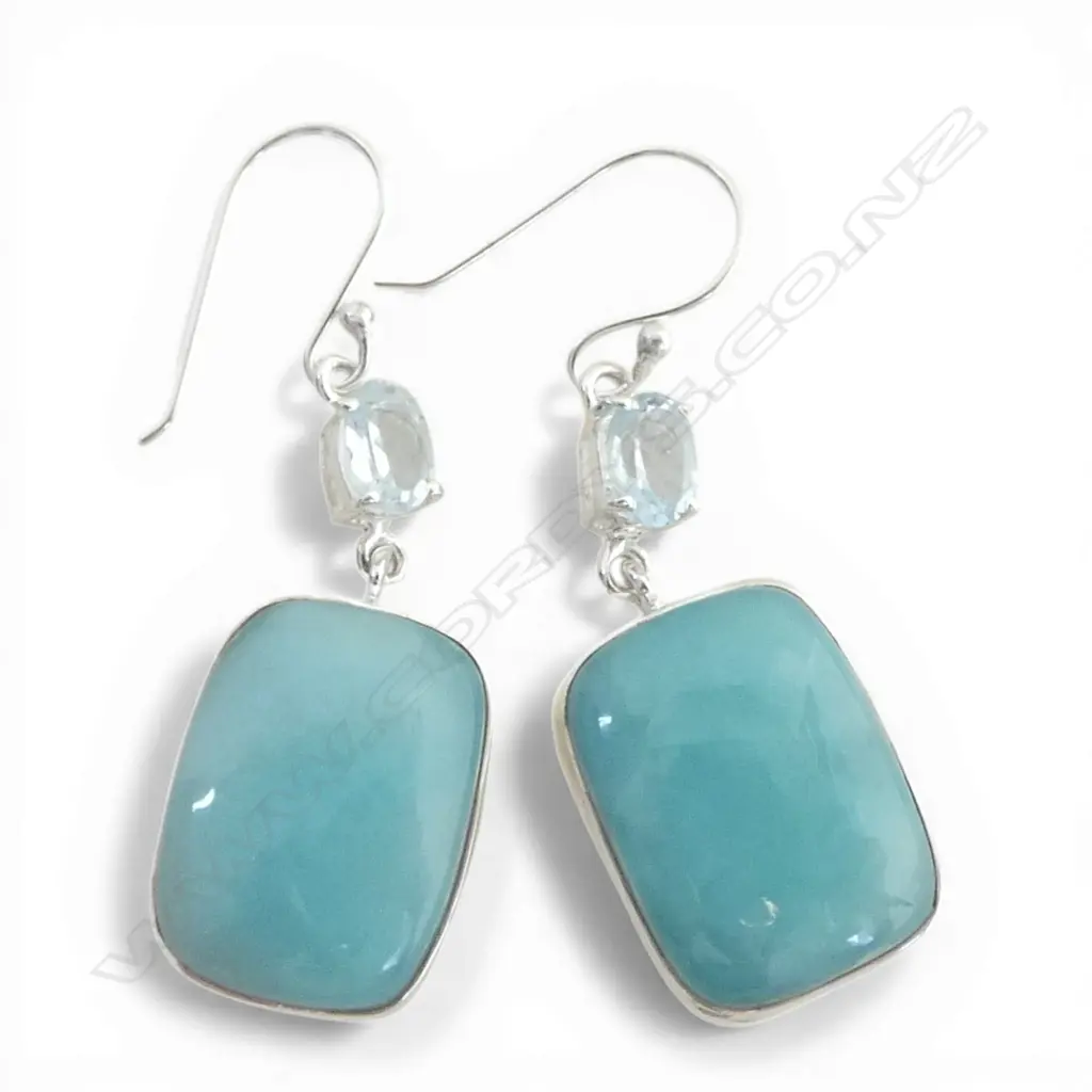 PR BLUE TOPAZ & GREEN AGATE EARRINGS Image 1++