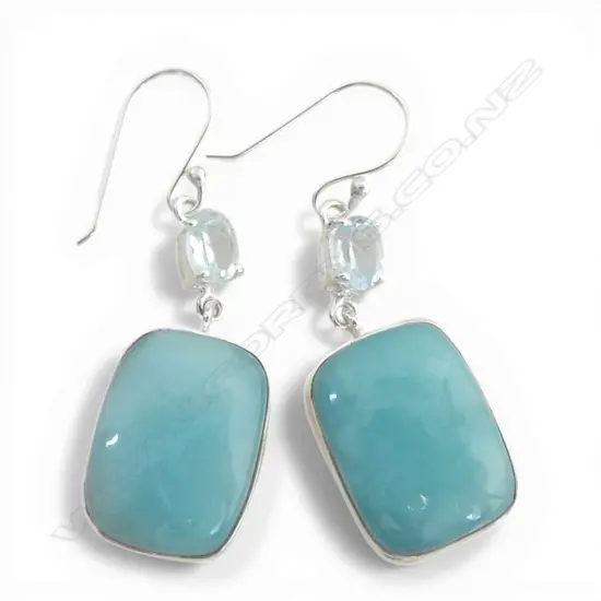 PR BLUE TOPAZ & GREEN AGATE EARRINGS