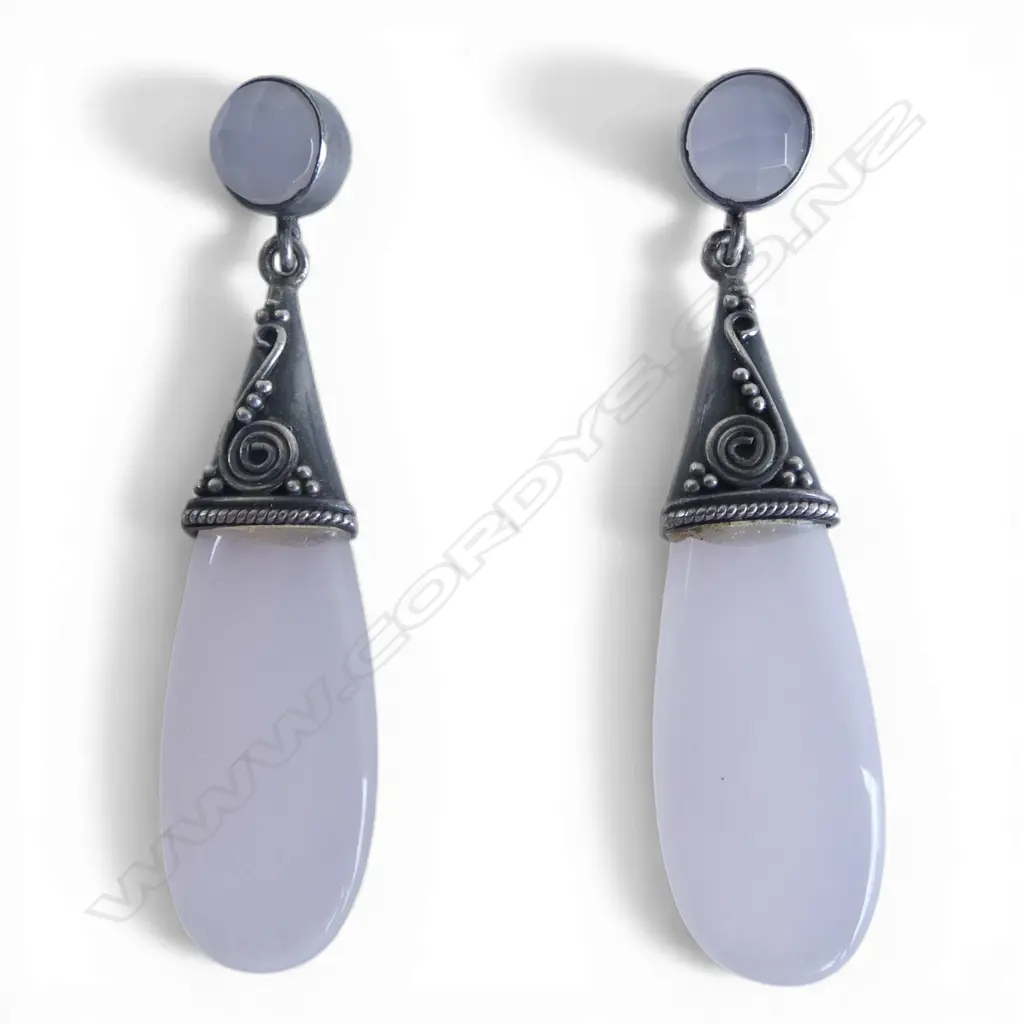 PR SILVER & ROSE QUARTZ DROP EARRINGS Image 1++