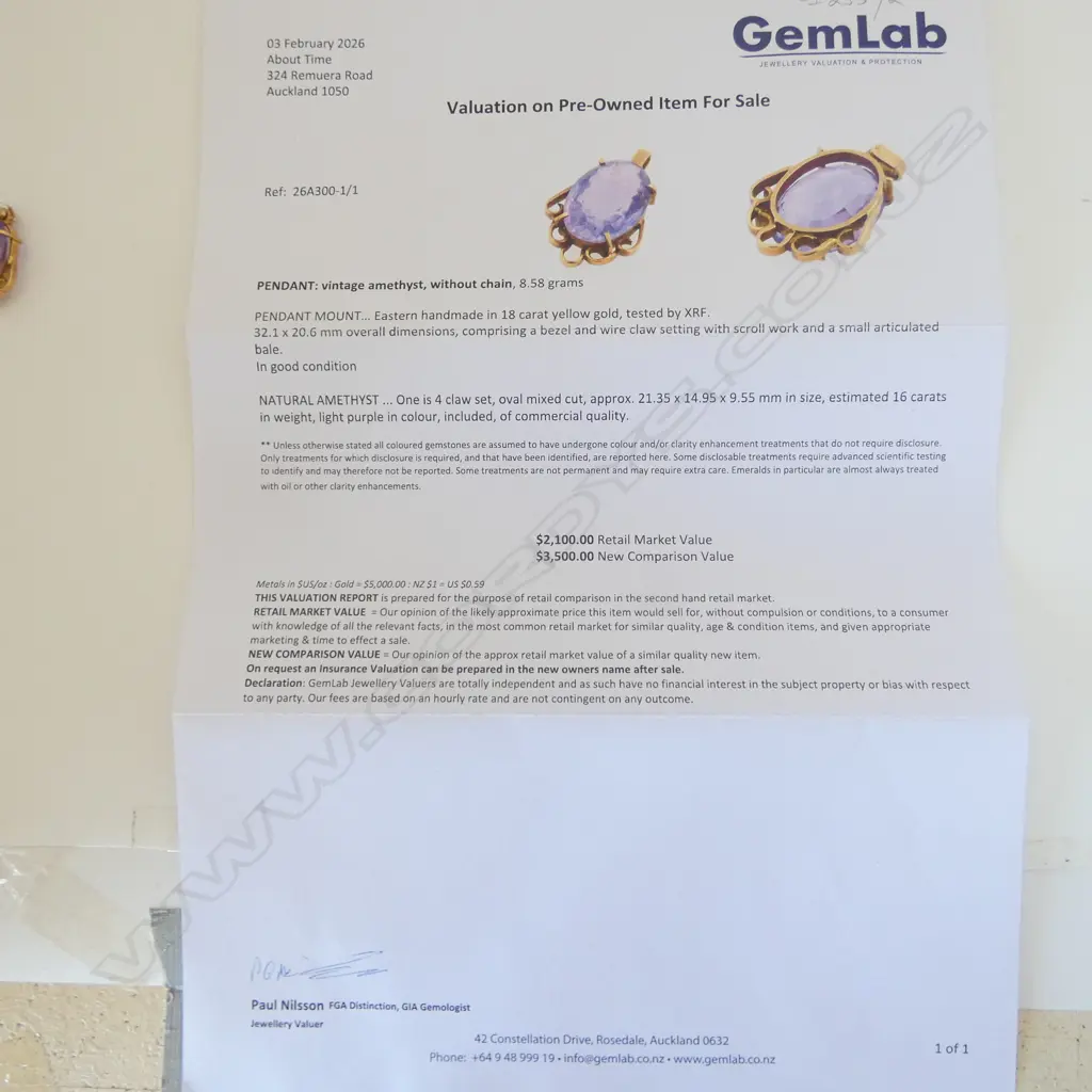 18CT YG AMETHYST PENDANT 8.58gms 32x20mm Image 1++