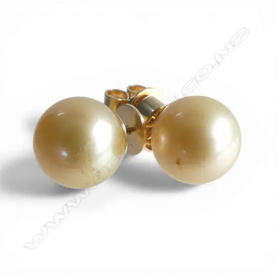 PR 18ct GOLD & 9.2mm GOLDEN SOUTH SEA PEARL EARRINGS