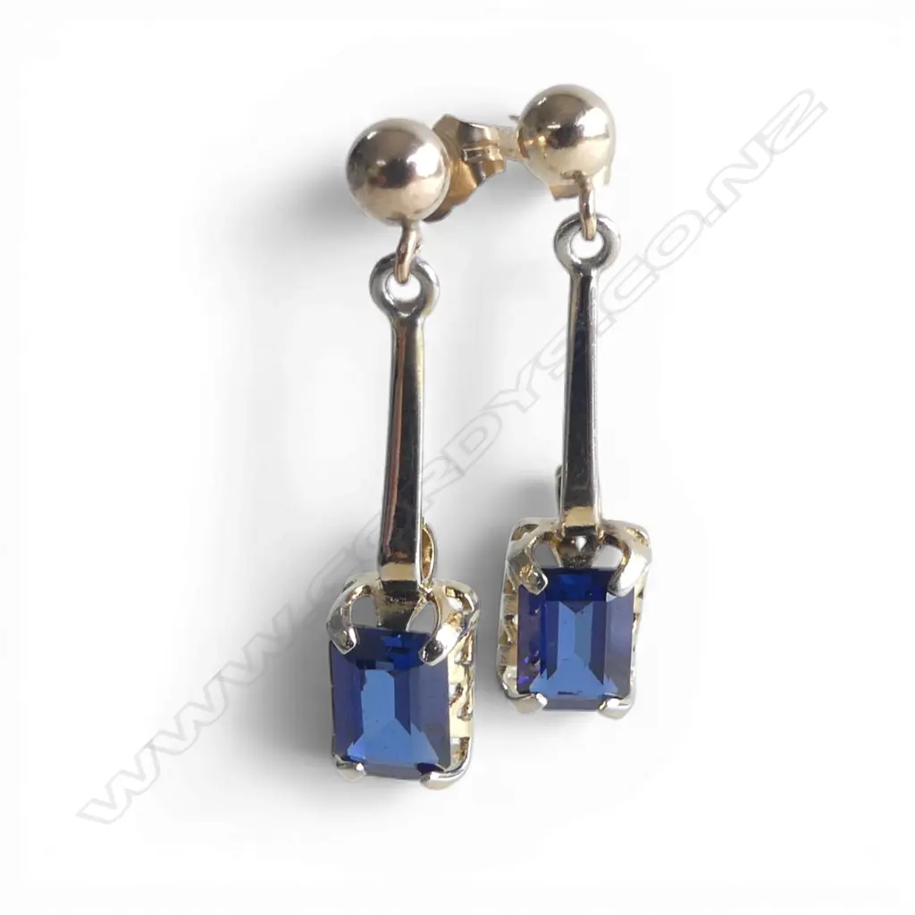 PR GP SYN BLUE SAPPHIRE STONE DROP EARRINGS L.25mm Image 1++
