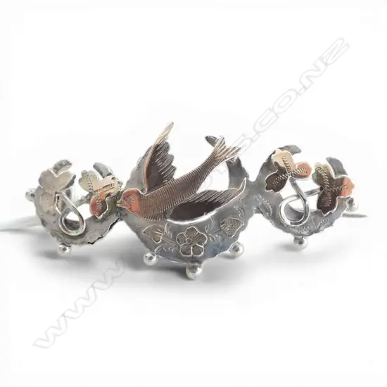STG SILVER & 9ct GOLD (hallmarked) BLUE BIRD of HAPPINESS BROOCH