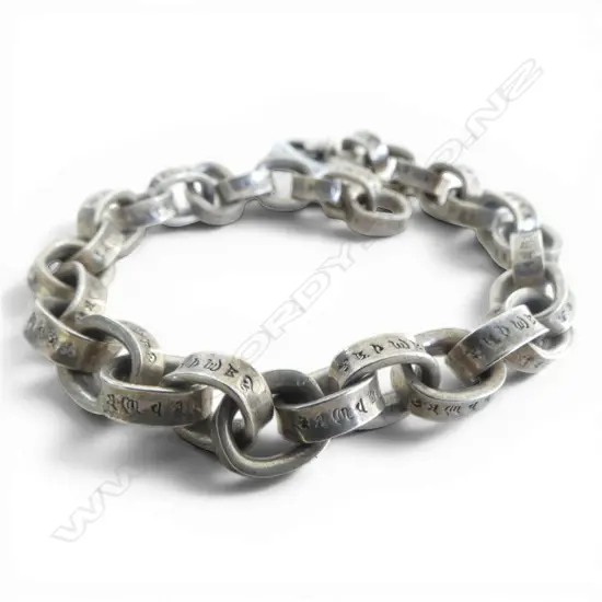 MODERN HEAVY SILVER BRACELET L.210mm patterned links parrot clasp 31.8gms