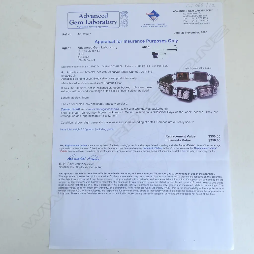 800 SILVER CAMEO BRACELET L.180mm, BOXED Image 1++