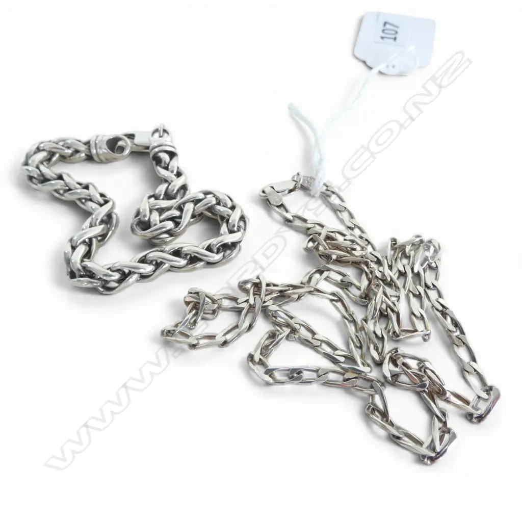 STG SILVER LINK BRACELET L.190mm 22.11gms + STG SILVER NECKLACE L.550mm Image 1++