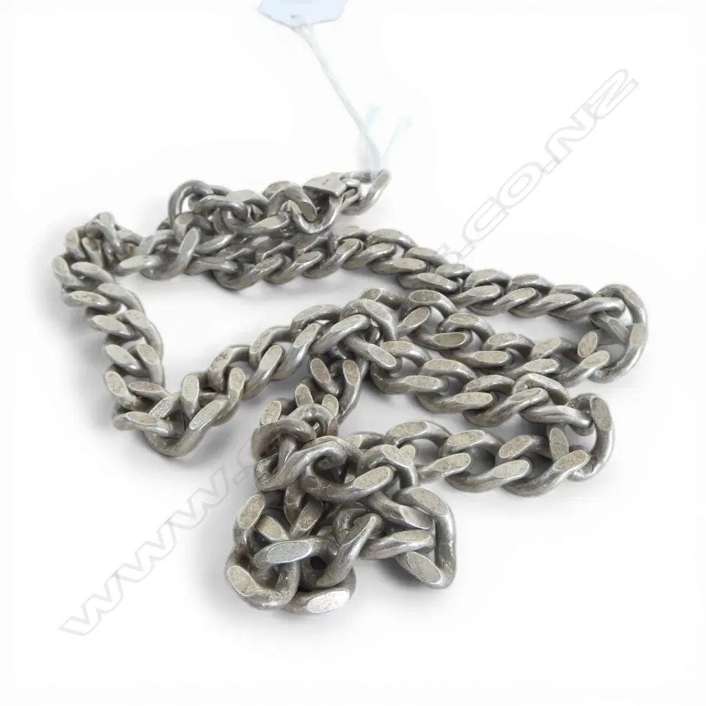 HEAVY SILVER FLATTENED CURB LINK LONG NECK CHAIN L.560mm. 94gms  Image 1++